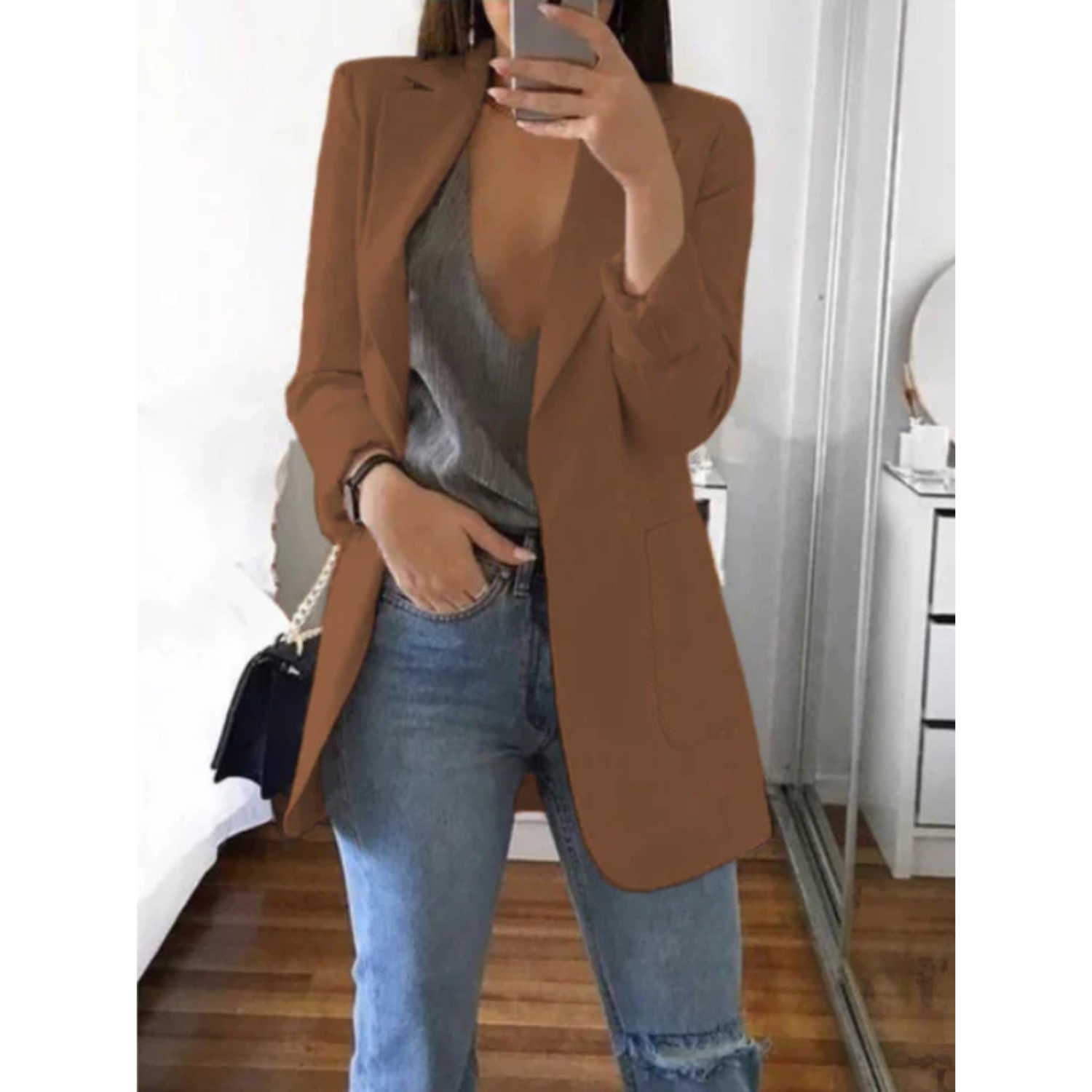 Tkanina marynarki Slim-Fit z bliska – struktura materiału