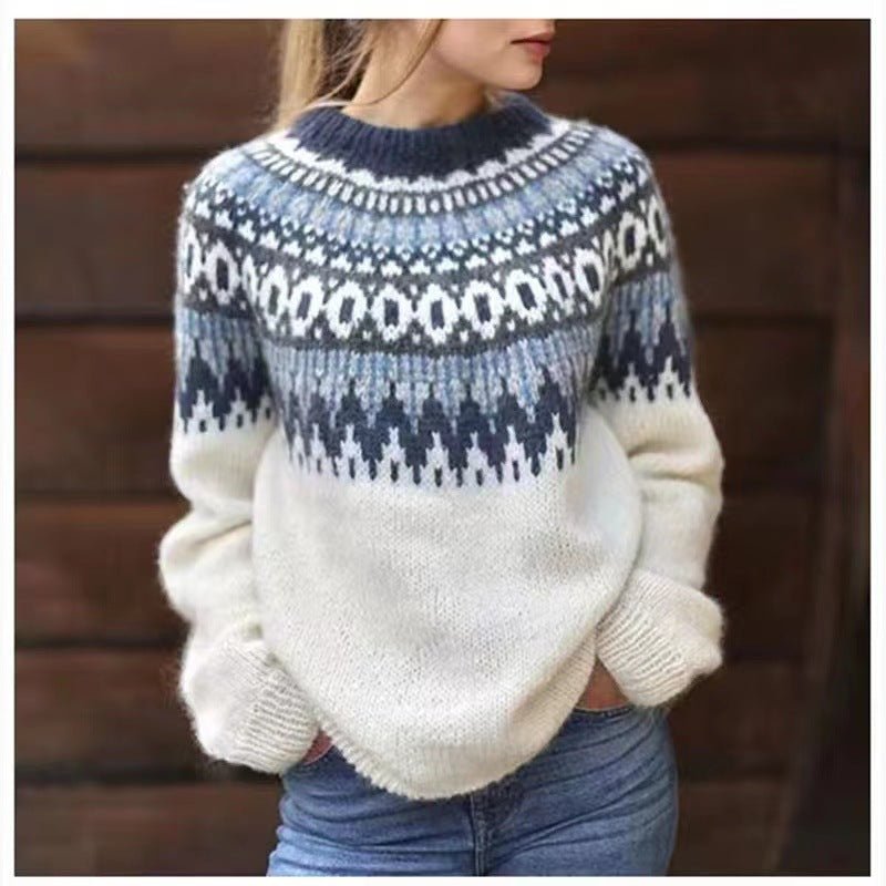 Zbliżenie na dzianinę i fakturę swetra Fair Isle