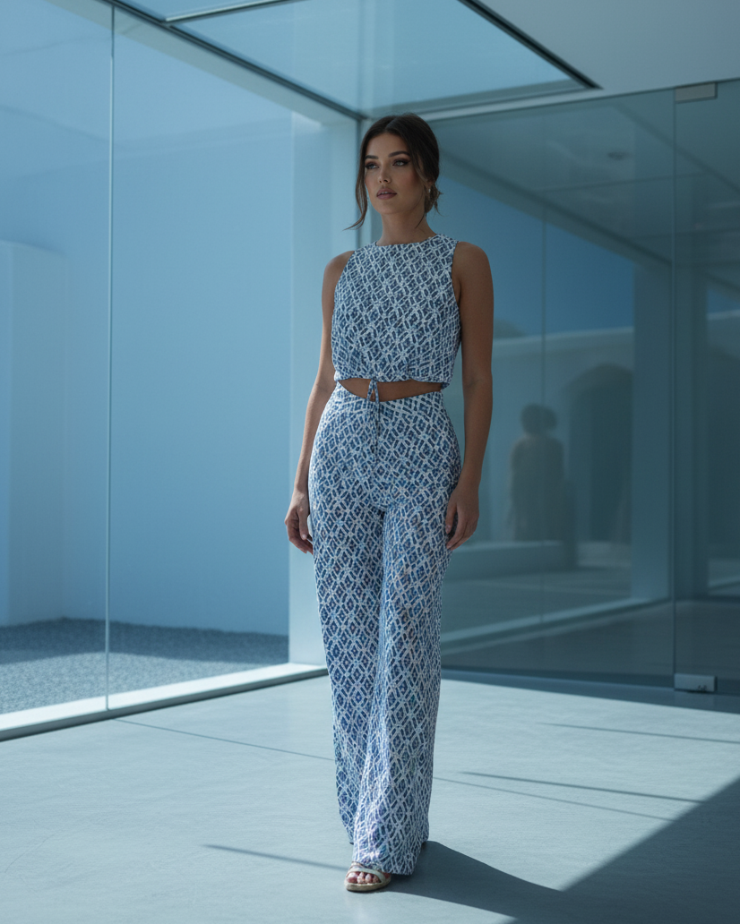 Julia | Letni komplet damski bez rękawów z szerokimi spodniami | Lekki i modny